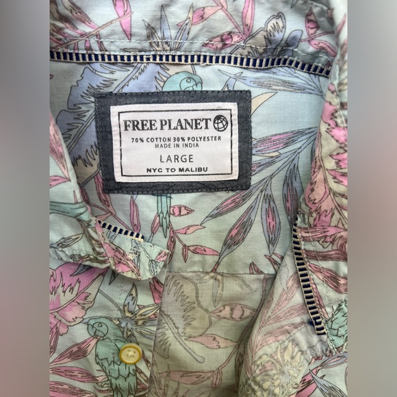 Free Planet Men’s Hawaiian Print Short Sleeve Pocket Polo Large - Picture 2 of 4